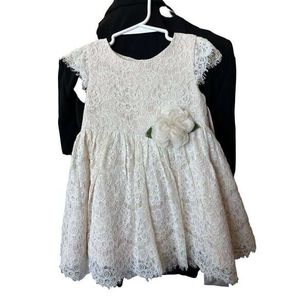 Rare Editions Lace Flower Girl Dress Ivory  Toddler 3T  Satin Sash  Cap-Sleeve - Picture 1 of 7